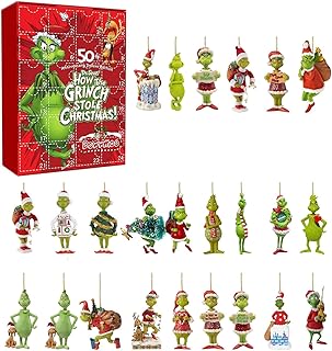 Christmas Grinch Ornament Advent Calendar 2023, Christmas Countdown Calendar for Kids Adult, 24 Days of Christmas Advent Calendar, 24 PC Cute Cartoon Grinch Themed Ornament Xmas Holiday Gifts
