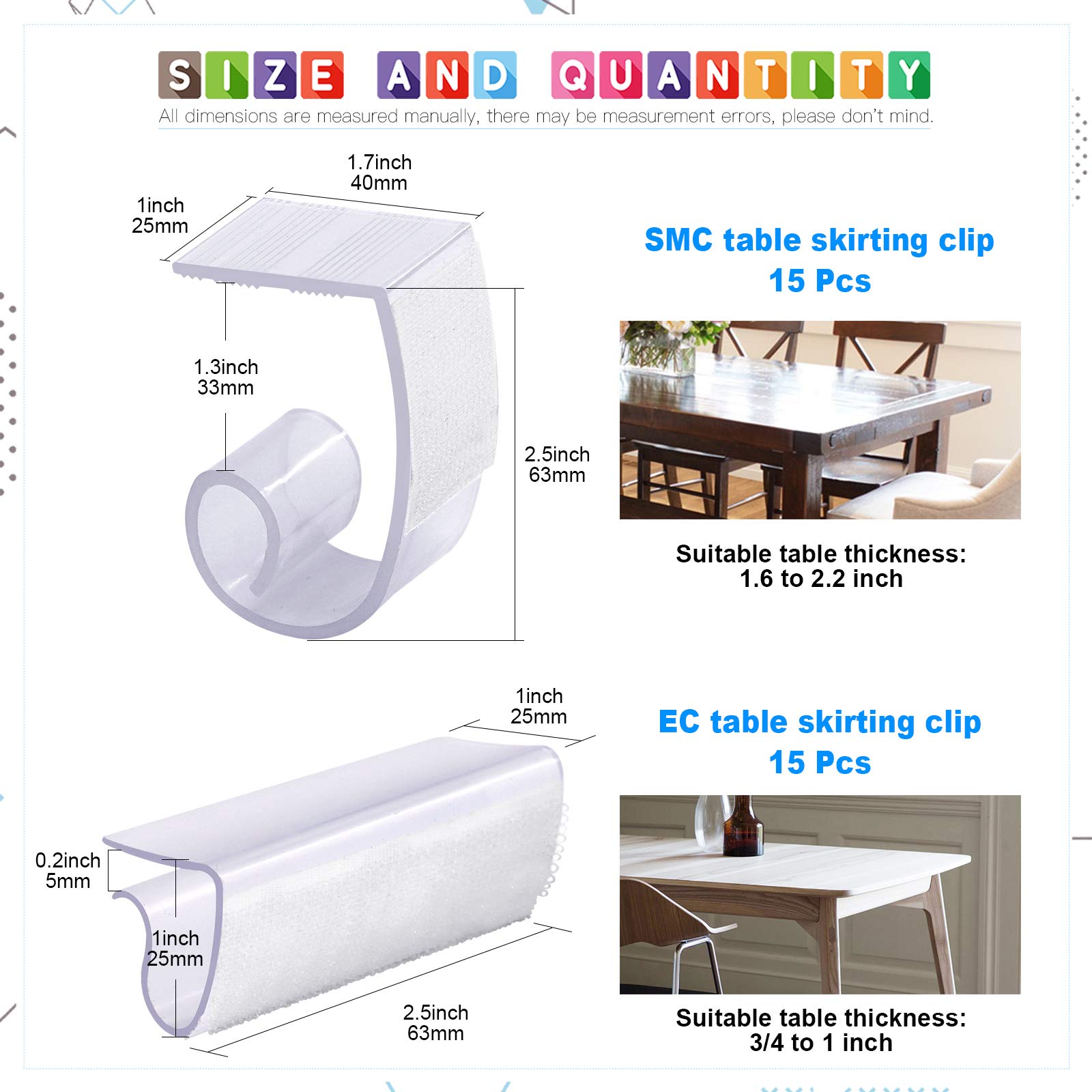Rustark, 30 clip per battiscopa da tavolo, clip per tovaglia da 3/4 pollici – 1 pollice con gancio e passante, ideali per interni ed esterni, matrimoni, riunioni, feste, picnic, banchetti