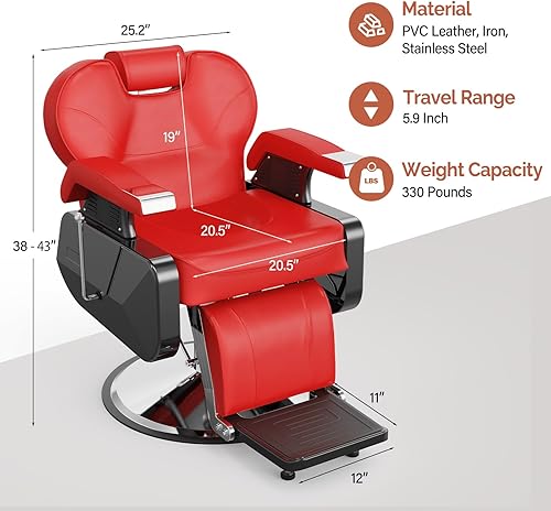 Miniatura 2 de OmySalon Silla de peluquería reclinable, silla de salón para estilista resistente, asiento ancho giratorio de 360 grados, silla multiusos para