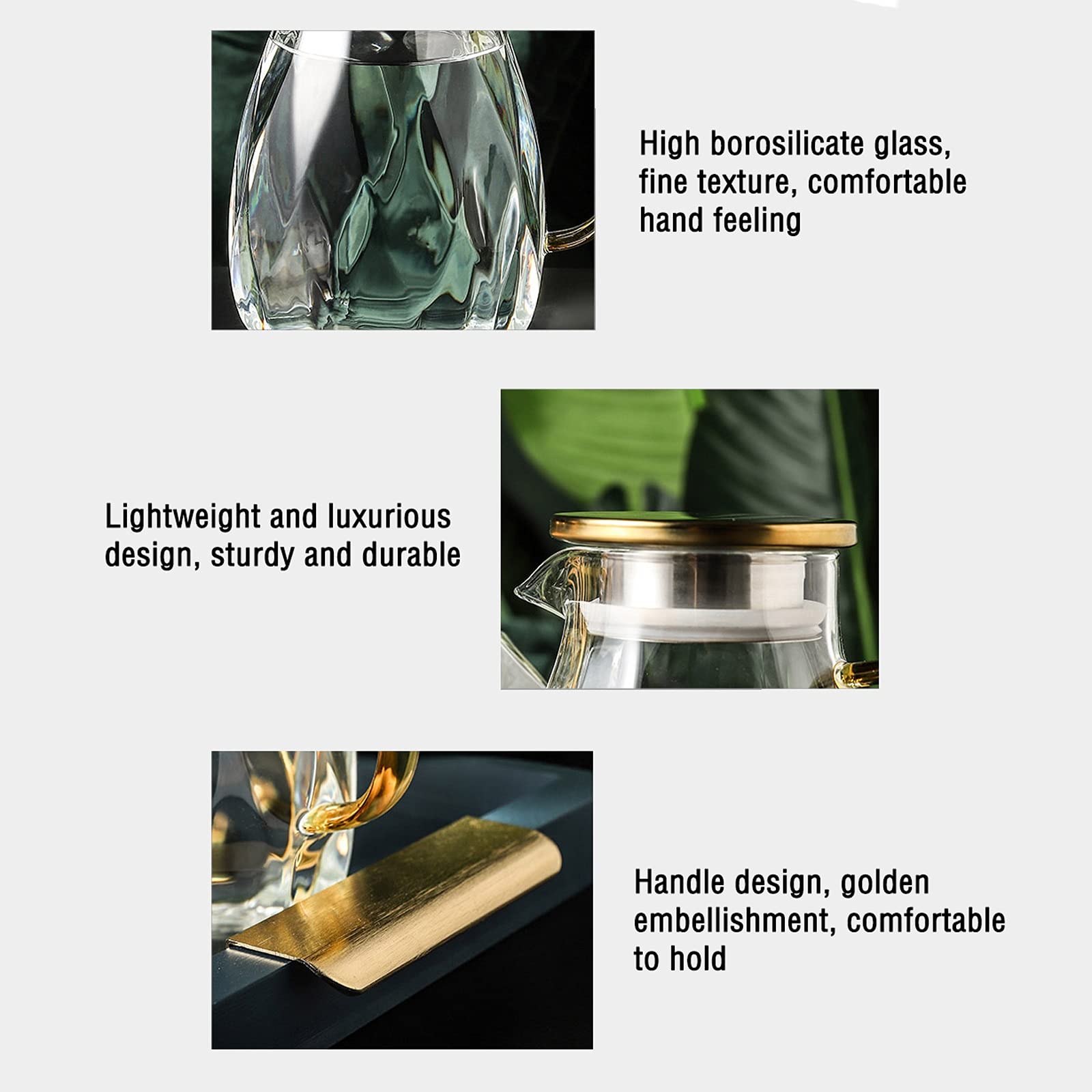 LOWLIU Caraffe di tè Freddo Borosilicato Branco a Grande capacità con Manico e Coperchio for tè, Succo di Frutta, Latte e Bevande Fatti in casa Fai da Te brocche (Color : A)