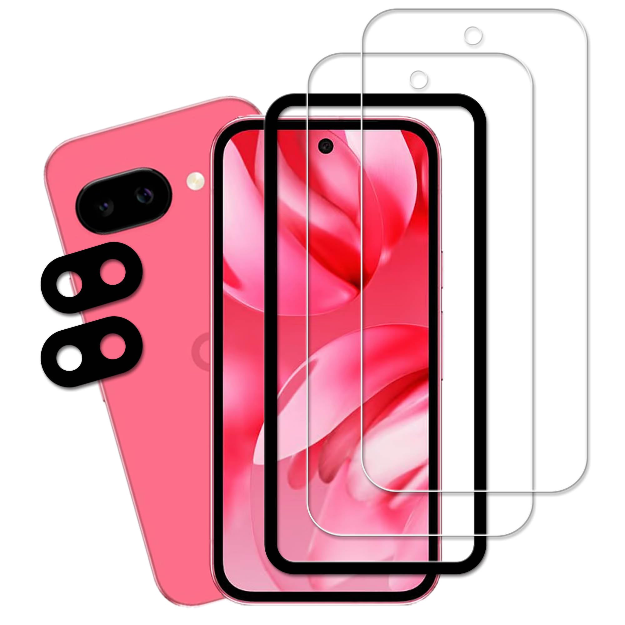HKKAIS google pixel 9a ガラスフィルム 【2+2 枚セット+ガイド枠付】 日本製硝子採用 google pixel 9a 用 ガラスフィルム カメラフィルム 強化 ガラス 液晶画面 保護フィルム
