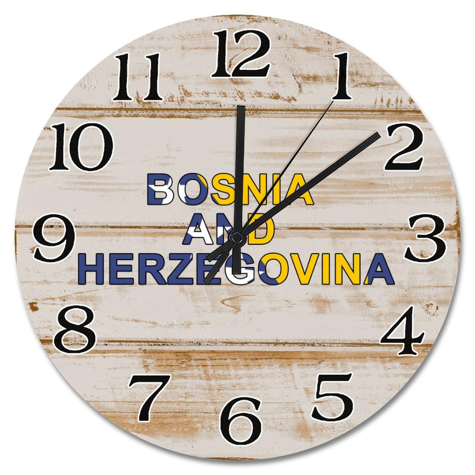 Horloge murale silencieuse en bois drapeau de Bosnie-Herzégovine