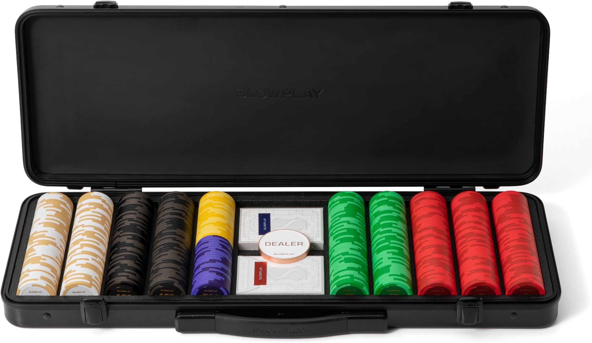 SLOWPLAY Godel 14g Clay Poker Chips Set for Texas Hold’em, 500 PCS [with Numbered Values] Features a High-end Chip case with Extra Durable German Polycarbonate Shell, for Poker Players