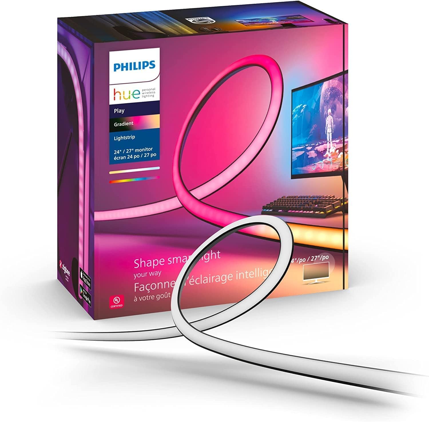 Philips Hue White & Color Ambiance Play Gradient, PC Lightstrip für 24-27 Zoll, dimmbar, 16 Mio. Farben, steuerbar via App, kompatibel mit Amazon Alexa (Echo, Echo Dot)