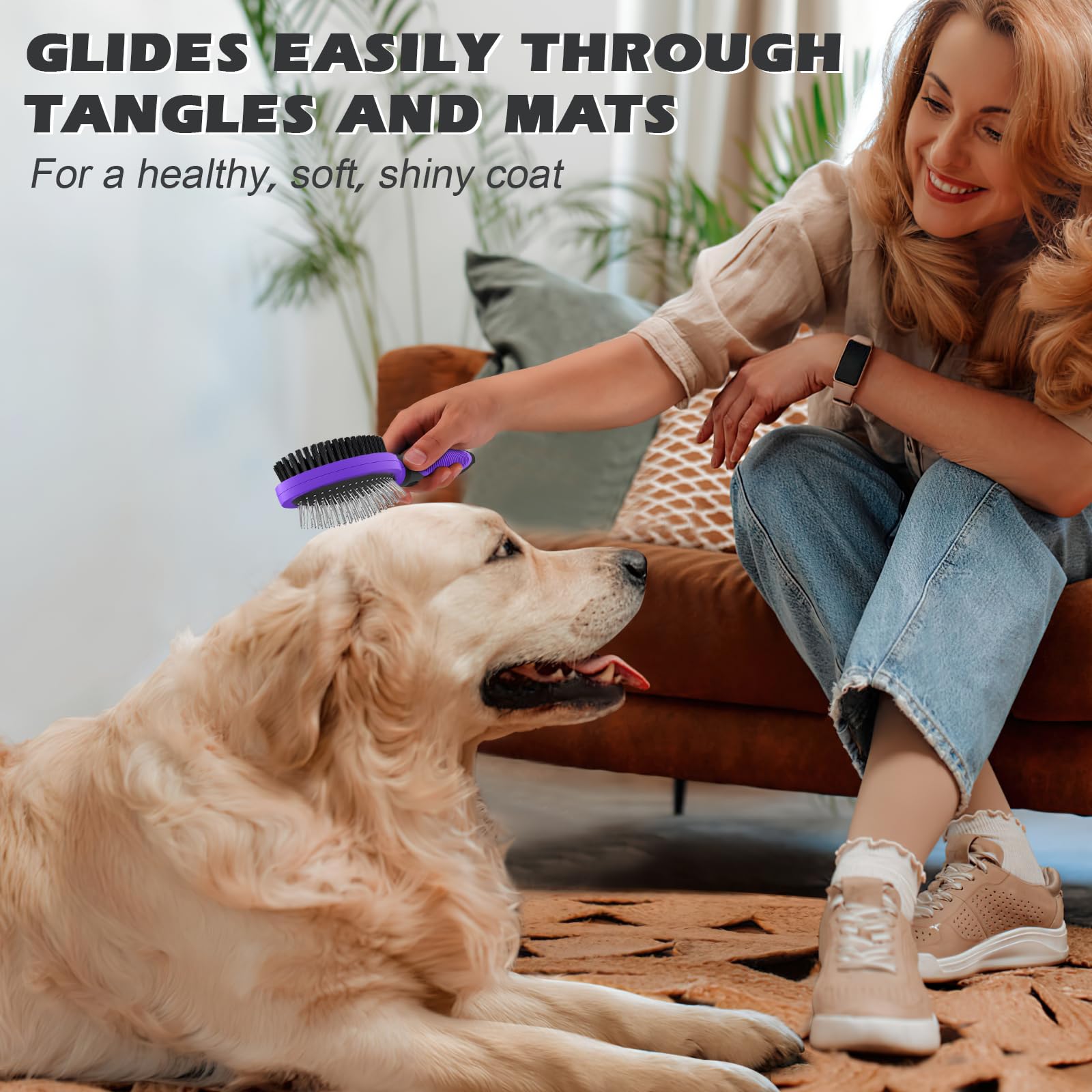 2PCS Pet Grooming Tools - Double-Sided Brush for Shedding and Bathing, Suitable for Short/Long Haired Dogs Cats and Horses, Deshedding Dog Brush, Mane & Tail Combs for Horses - Pet Supplies (Purple) - image 4