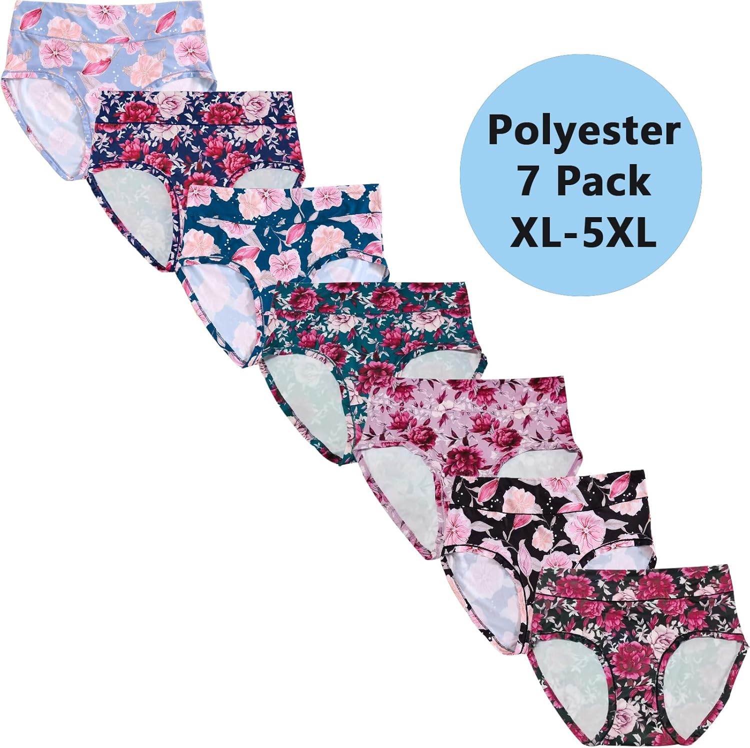Womens Underwear Plus Size Panties XL-5XL 7 Pack Ladies Briefs Mid High Waist Floral Underwear Undies - Image 3