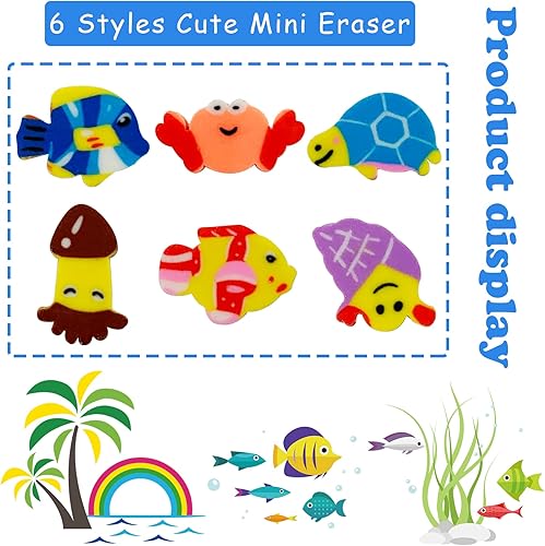 Miniatura 2 de 300 piezas de borradores de animales marinos, surtido de borradores novedosos a granel para recompensas, premios, relleno de regalo