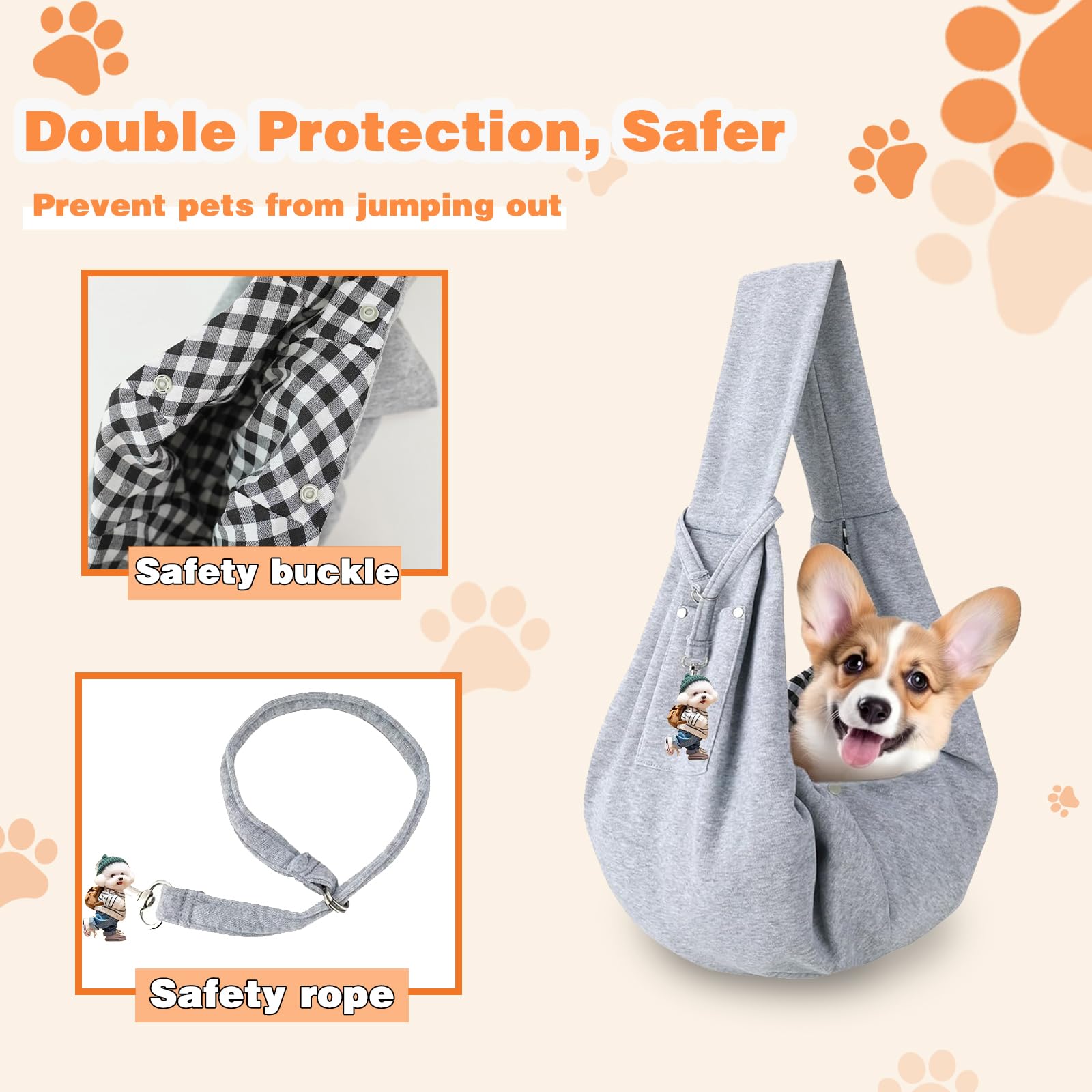 Sac De Transport pour Chien Chat Sac à BandoulièRe Mains Libres Petit Chien Respirant RéVersible Sa Chat Transport pour Petit Moyen Animaux Jusqu’à 15 KG pour L'extérieur Voyages Métro (Gris)