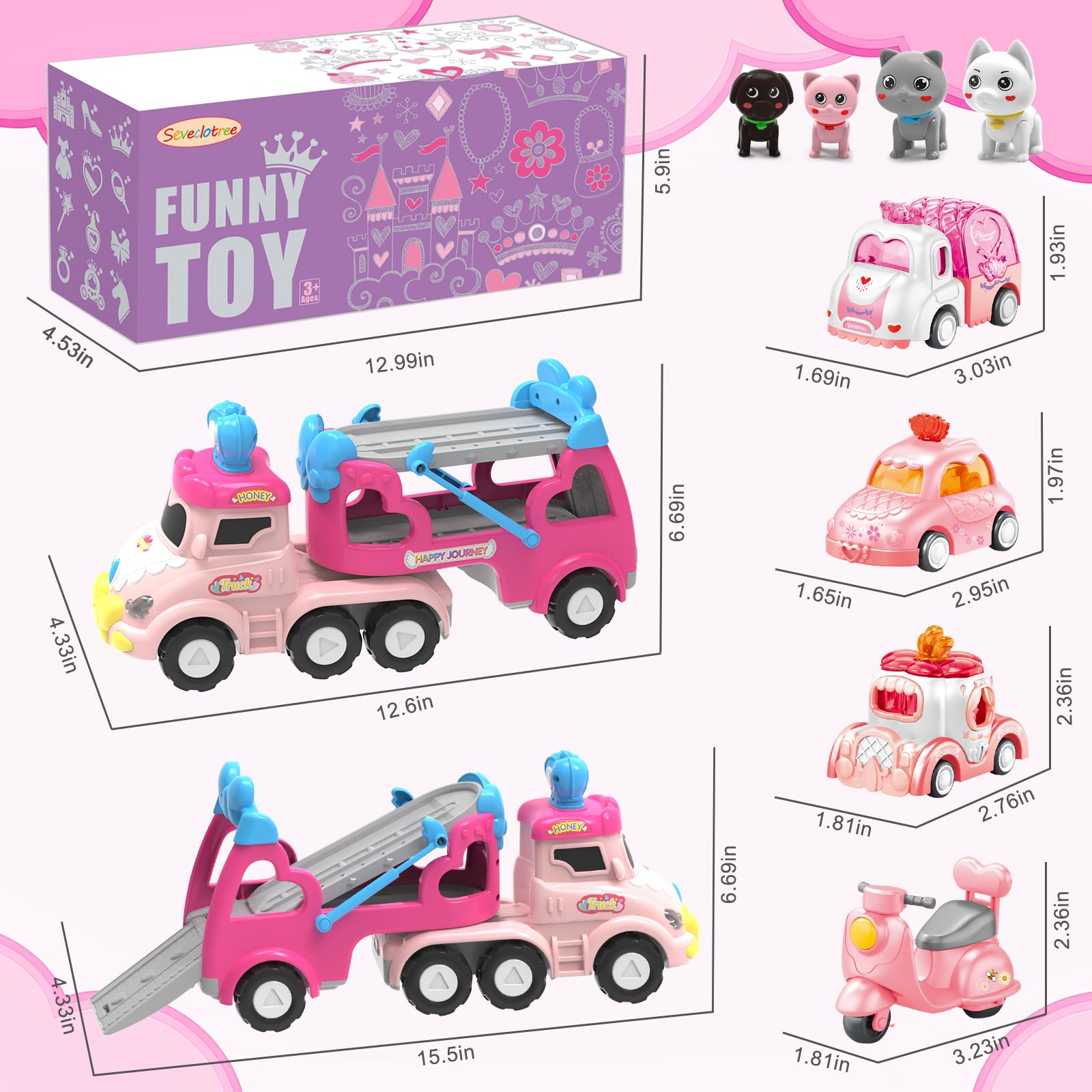 9 en 1 Camión Transporte Coches con Luces y Sonidos,Juguetes Niñas 2 3 4 Años,Regalo para Niña de 1 2 3 4 Años — view 6