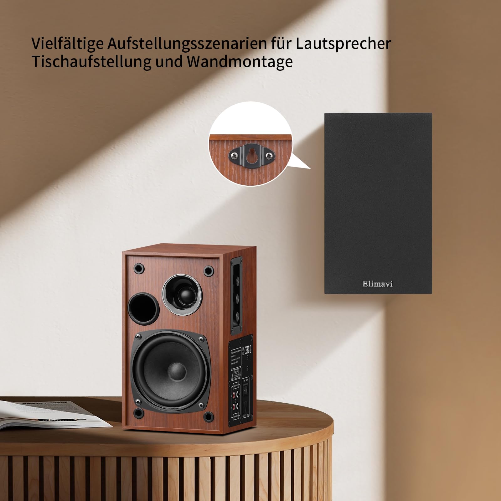 Elimavi Aktive Regallautsprecher 35W RMS, Ausgestattet mit 4 Zoll Woofer und 1 Zoll Tweeter, unterstützt Wandmontage, mit RCA-Eingang, kompatibel mit Fernsehern, PCs und Plattenspielern, Gelb