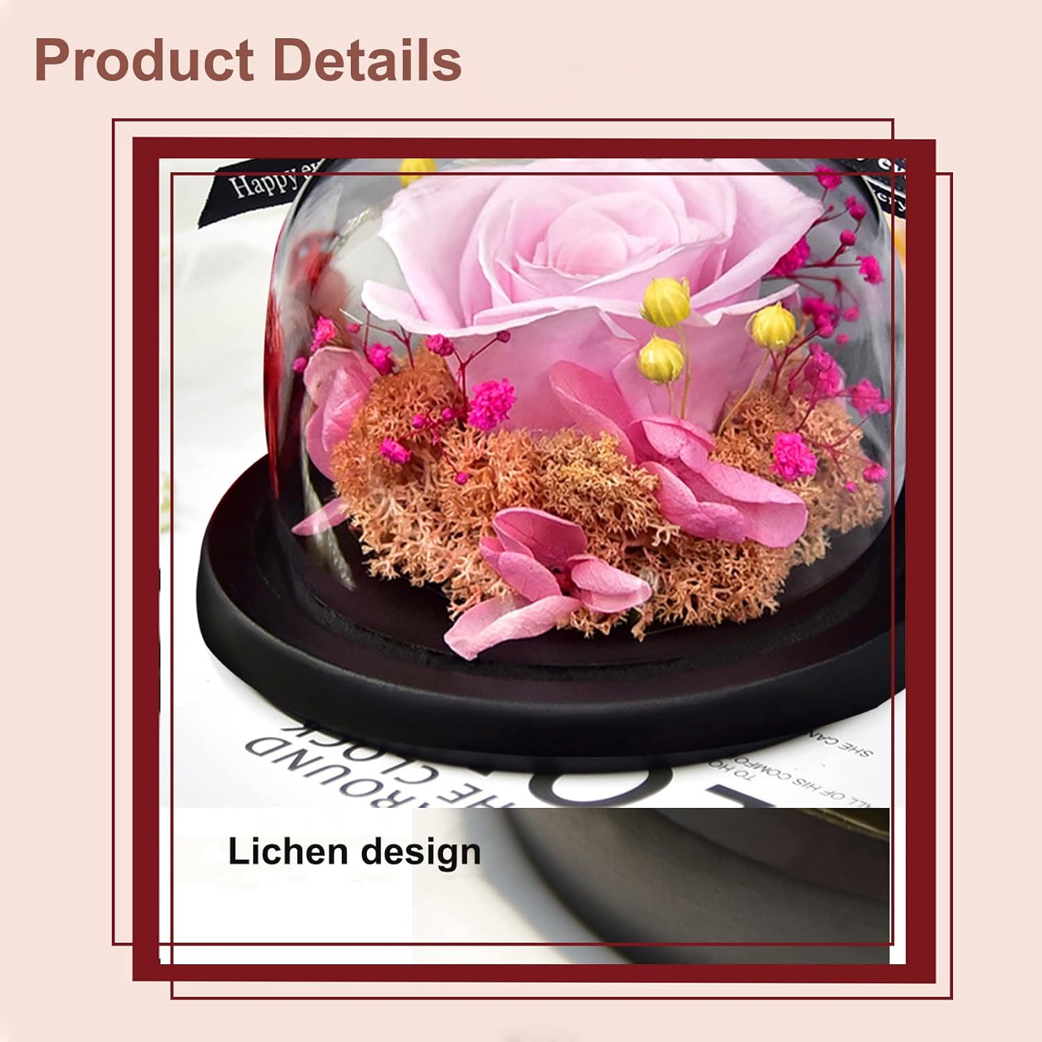 Eternal Flower,Preserved Real Rose Gifts for Mothers Day,Royal Flower Gift,Glass Dome Rose Flower Gifts,Birthday Gifts Wedding Gift for Women Mom