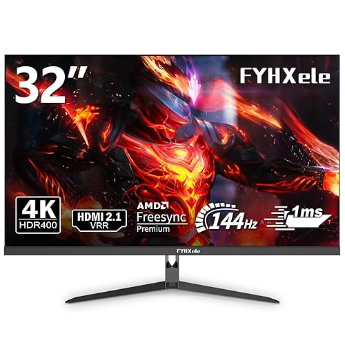 FYHXele 4K 144Hz 32inch Gaming Monitor, IPS Fast UHD Computer Monitor, 1ms, VESA Mountable, DSC, Built-in Speakers, Free-Sync, 1xDP1.4, 1xHDMI2.1, 1xHDMI2.0, 1xUSB-C, USB Hub, 95% DCI-P3, HDR400