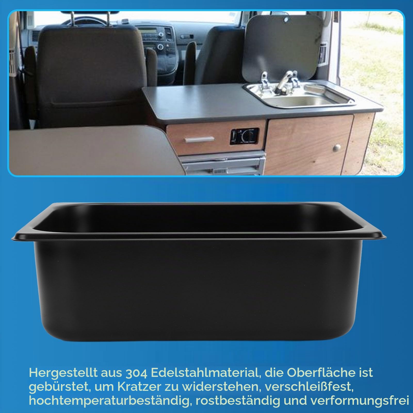 Edelstahl-Wohnmobil-Spüle, 320 X 260 X 100 Mm, Edelstahl-Wohnmobil-Küchenspüle, Küchen-Badezimmerwaschbecken mit 40-mm-Ablauf für Boot, Wohnwagen, Wohnmobil, Unterbau-Küchenspüle