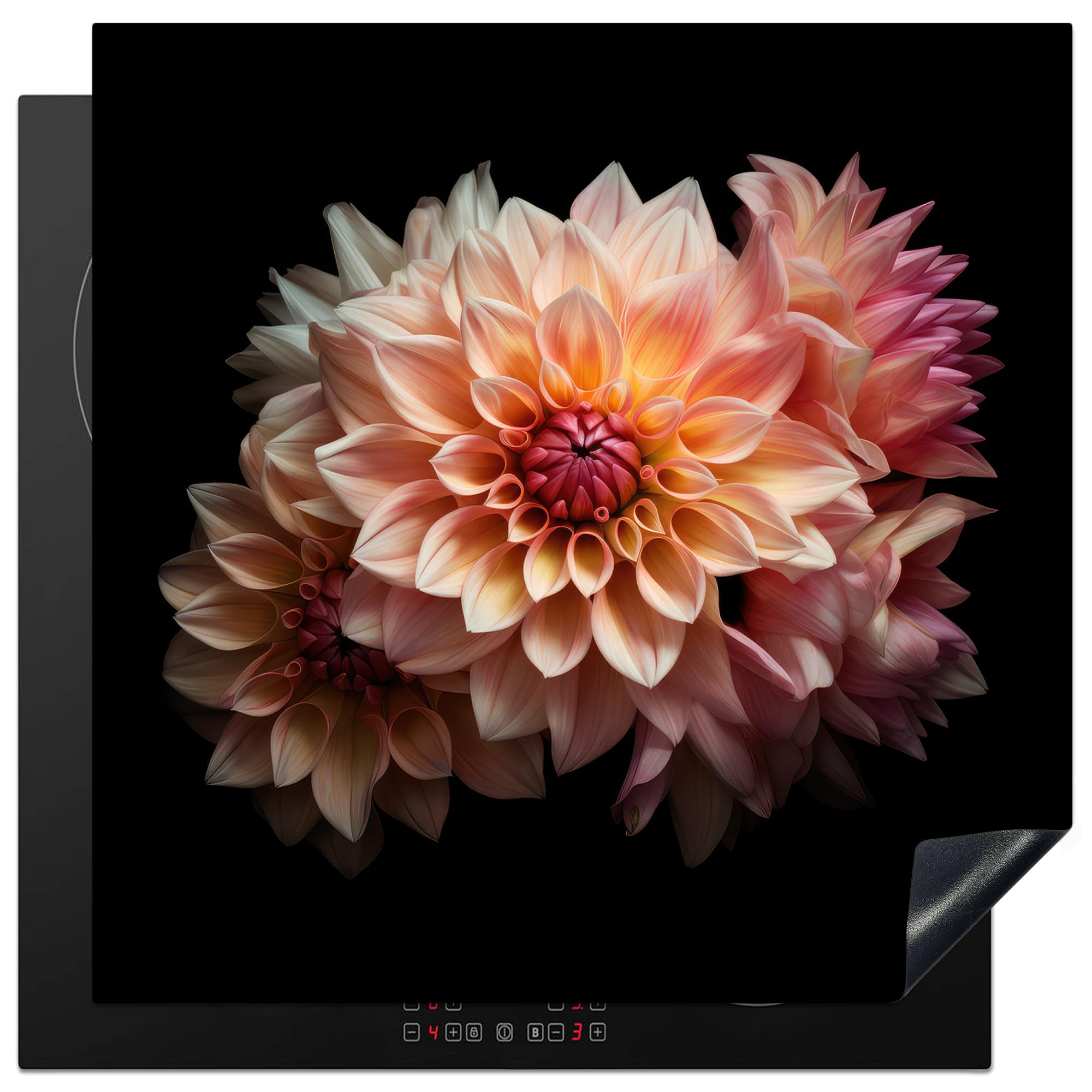 KitchenYeah© Induction Hob Protector Mat 30.7"x30.7" / 78x78 cm Cooker Top Protectors Cover Ceramic Covers Electric Hobs Vinyl Dahlia - Flowers - Pink - Black - Botanical