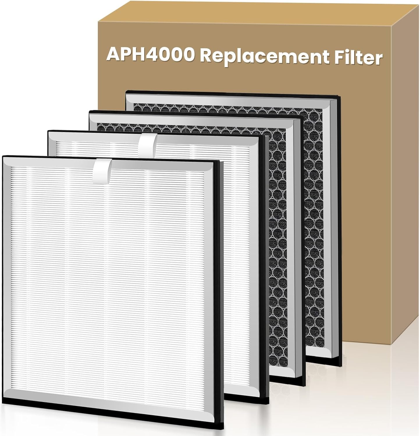 2 Pack APH4000 Replacement Filters Compatible with KNKA APH4000 Air Purifier, H13 True HEPA High-Efficiency Activated Carbon Filter for Home Large Room, Part # APH4000LX