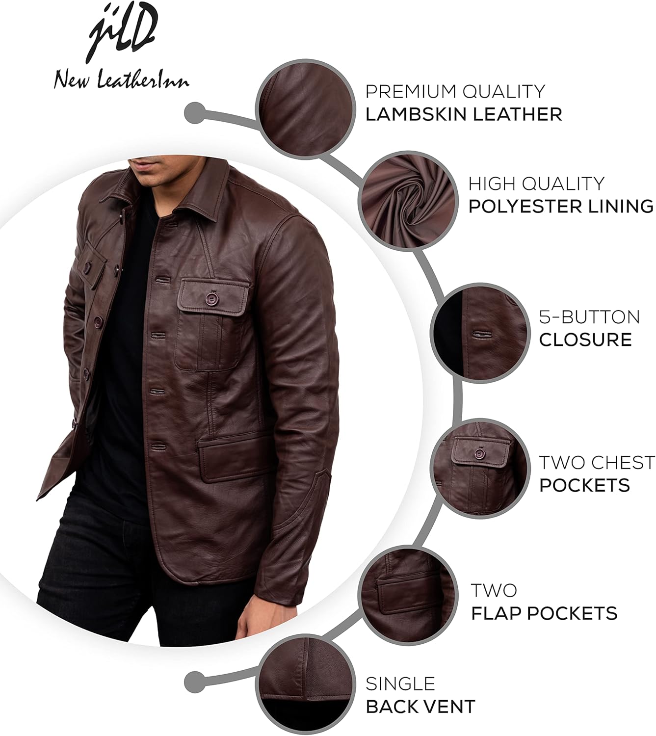 Jild Lambskin Leather Jacket Men Casual Coat – Notched Collar Classic Bond’s Style Ultimate Leather Blazer for Men - Image 5