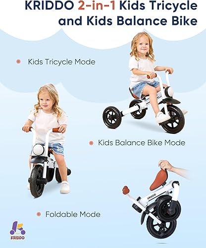 Miniatura 2 de KRIDDO Bicicleta de equilibrio 2 en 1 para niños y triciclo para niños de 2 a 5 años, bicicleta de equilibrio para niños pequeños con pedales
