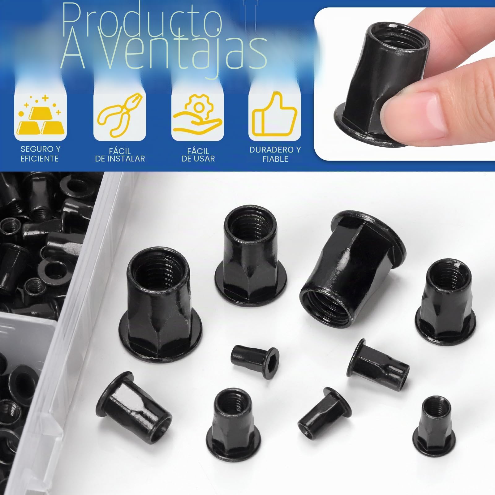 Glarks 250 tuercas de remachado hexagonal roscadas juego de tuercas de remachado de cabeza plana de acero inoxidable galvanizado negro m3 M4 M5 M6 M8 M10 M12 para la industria de la construcción