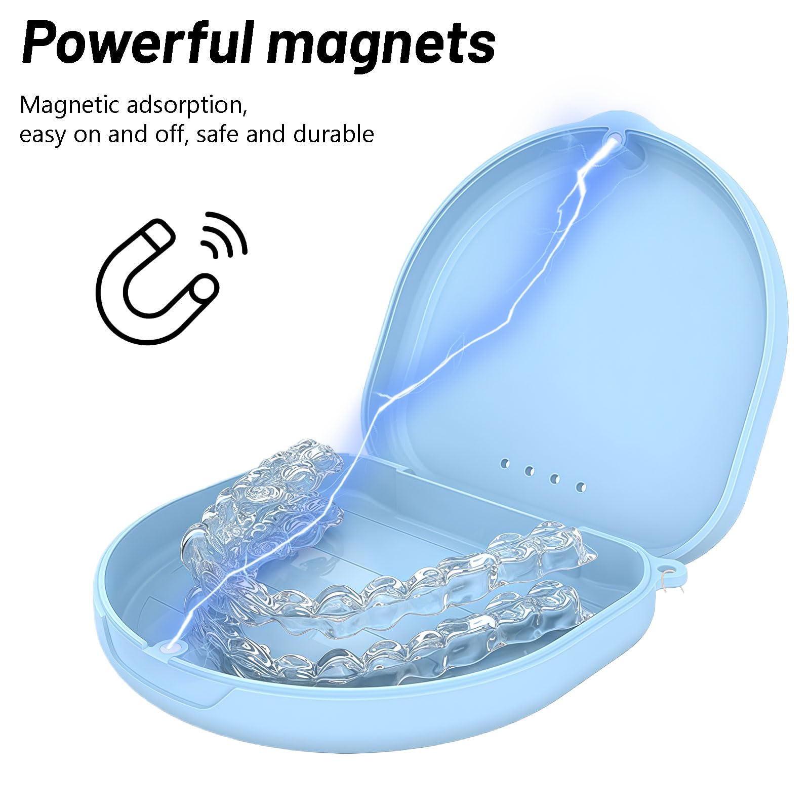 SSKHE Boite pour Appareil Dentaire avec Brosse Outil Retrait Boite Gouttière Dentaire Compacte Compatible Invisalign Etui Dentier Adulte Fermeture Magnétique Aération Sangle de Poignet Voyage (Bleu)