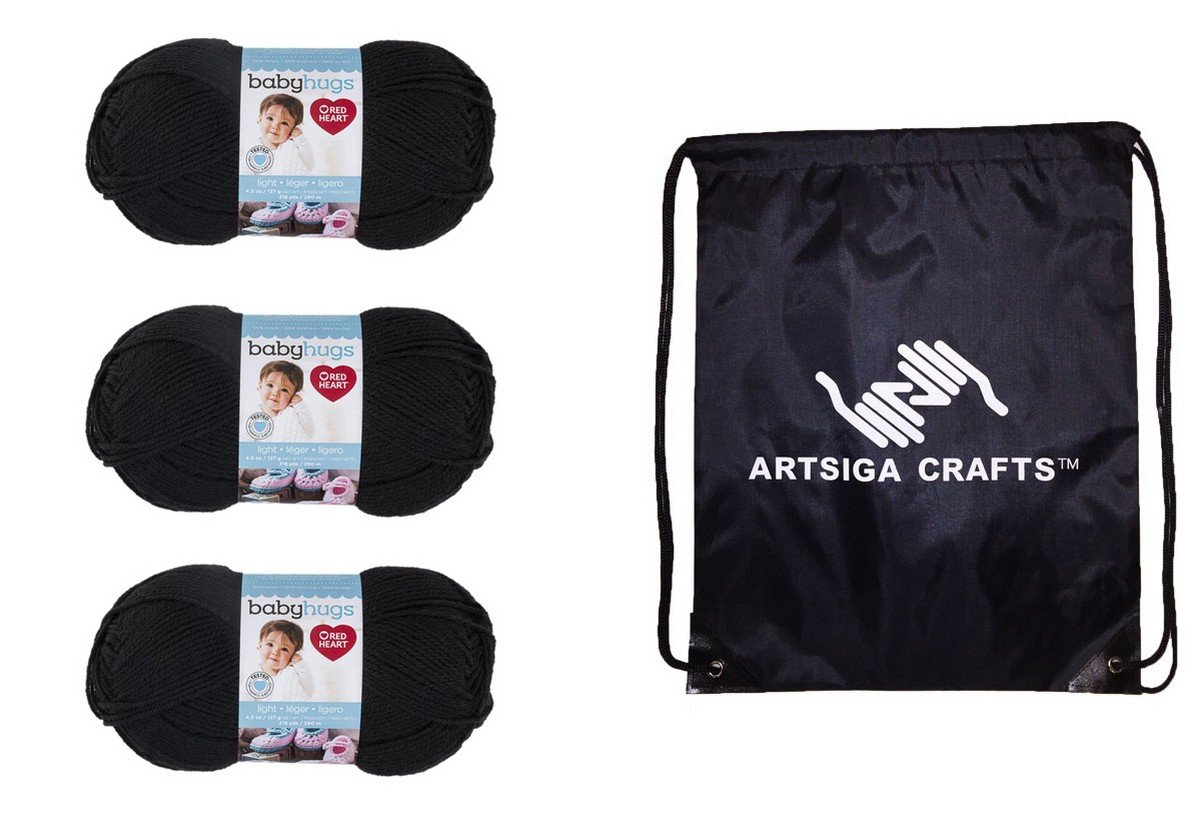 Red Heart Knitting Yarn Baby Hugs Light (3-Pack) Ink E403-3012 Bundle with 1 Artsiga Crafts Project Bag