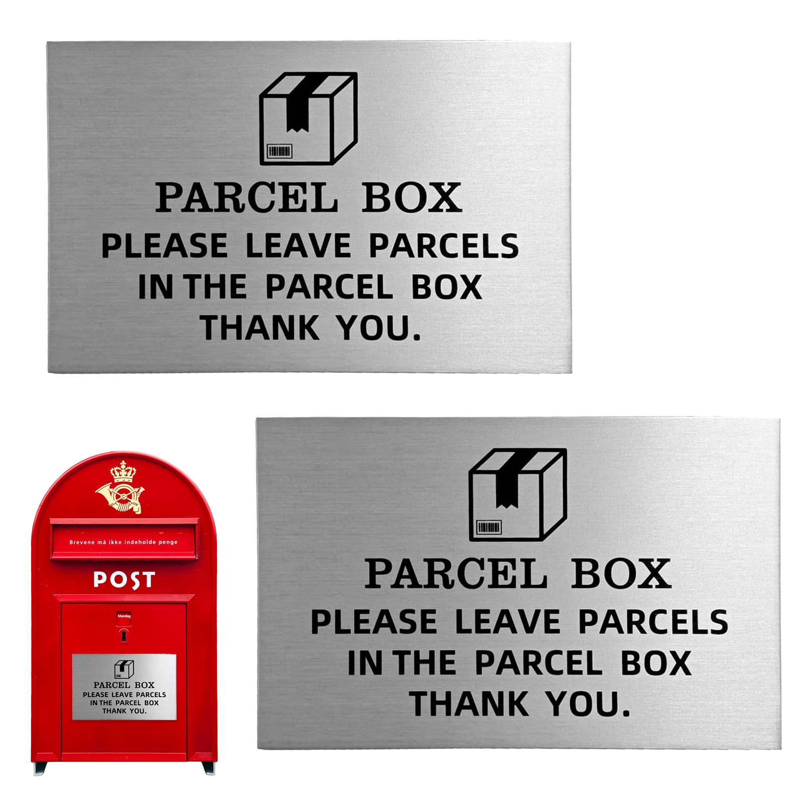 Finehenchi Silver 2 Pack Parcel Box Sign, Parcel Box Sticker With Adhesive Backing, 15X10cm Please Leave Parcels Here Sign, Aluminum Plaque Parcels Sticker For Delivery Notice, Mail Boxes, Packages, Post, Outside