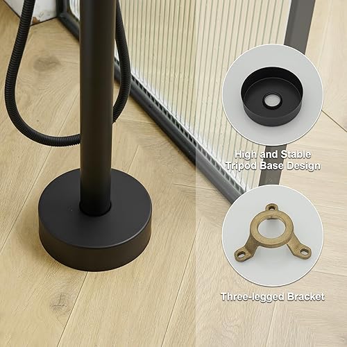 Miniatura 7 de BESy Grifo de bañera independiente, soporte de montaje en el suelo, grifos de baño de latón con 2 funciones de ducha de mano, boquilla giratoria,