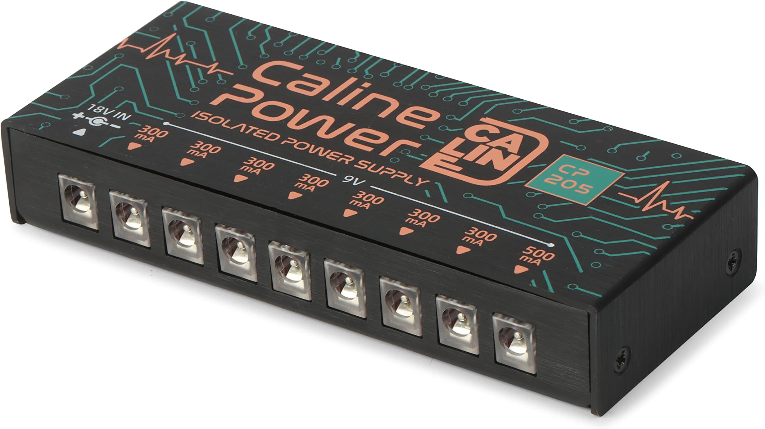 Caline CP-205 Guitar Pedal Power Supply, DC 9V True Isolated Pedalboard Power Supply with 8 Totally Isolated Outputs(300mA/500mA), Noiselessly