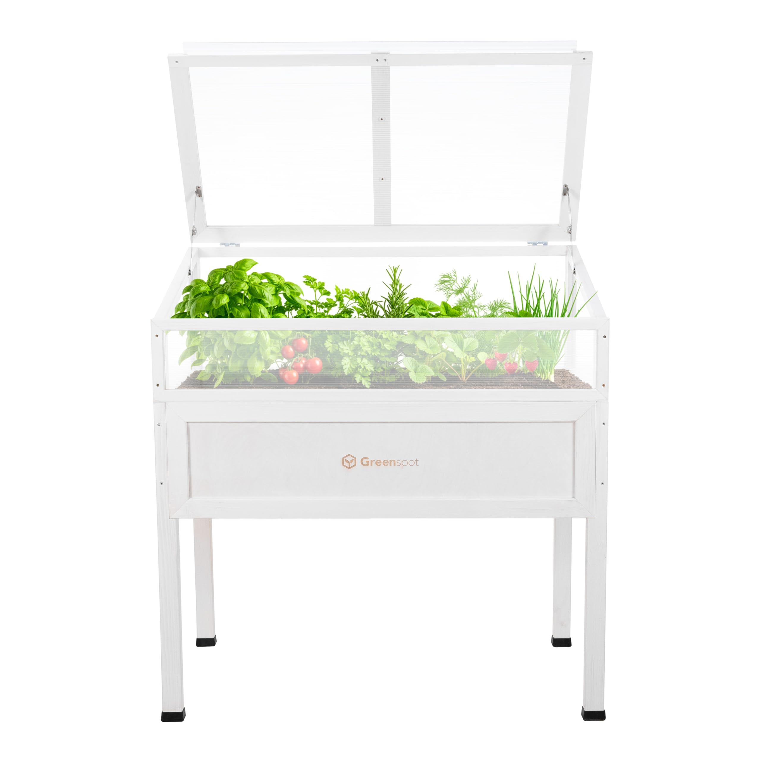 Greenspot - Mini Szklarnia z Pokrywą - na Balkon i Taras - Szklarnia na Podwyższeniu, Podwyższona Grządka - 110x55x120cm - z Drewna - Inspekt z Osłoną, na Wysokich Nogach - Vintage Biała