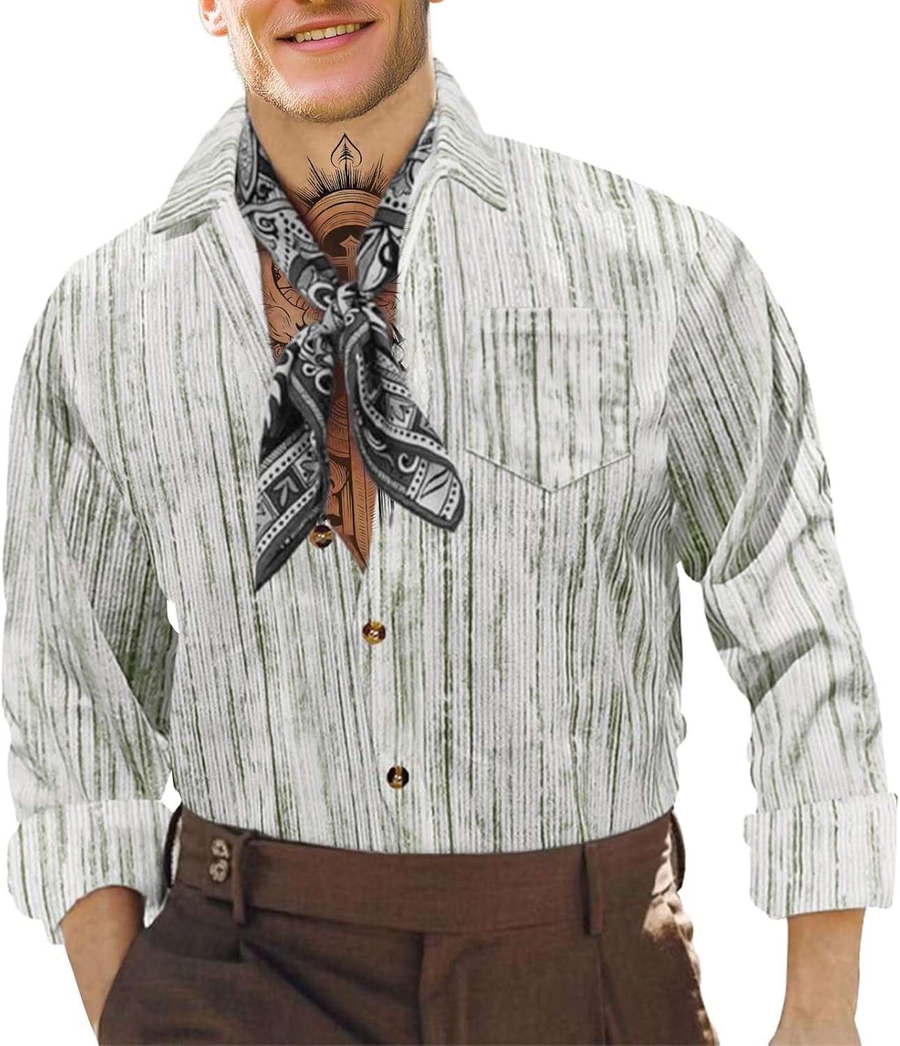 Men Summer Shirts Vintage Striped Print Rolled Three Quarter Sleeve Big and Tall Loose Button Down Undershirt