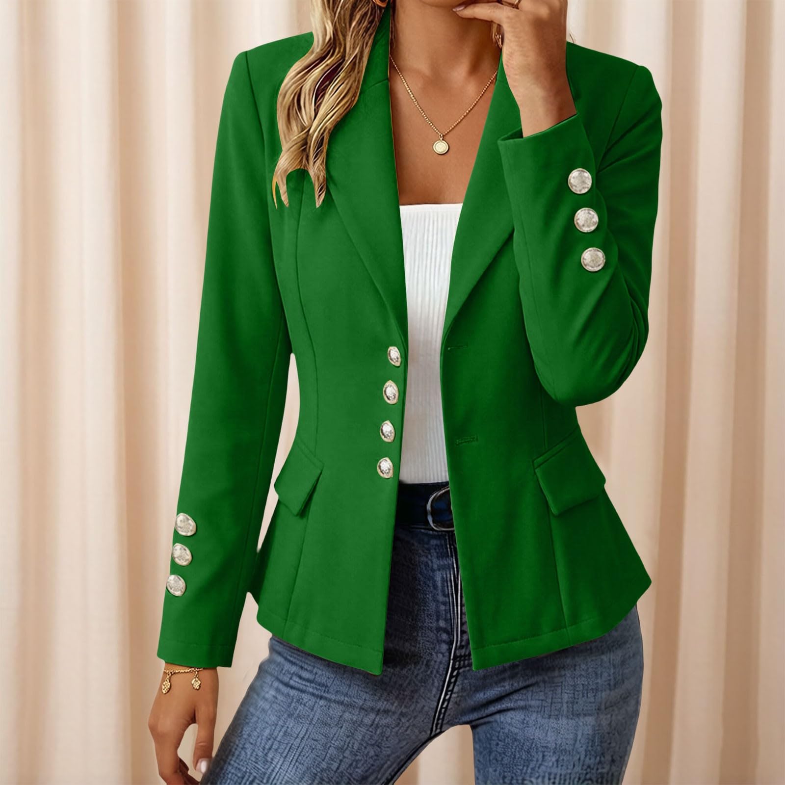 Veste Blazer Femme Chic et Elegant 2026 Oversize Grande Taille Blazers Classique Couleur Unie Bouton Revers Manteau Poches Pratiques pour Bureau et Travail