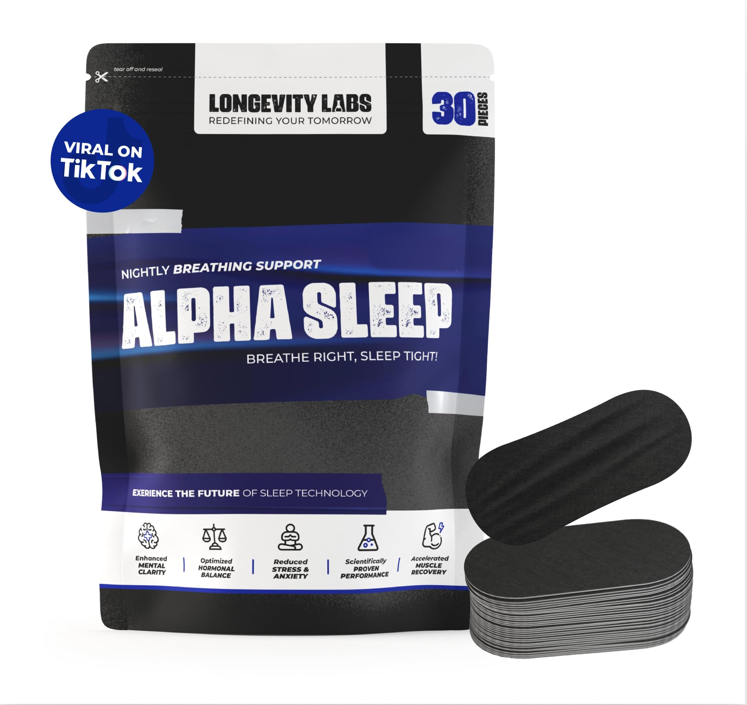 Alpha Sleep Mouth Tape for Sleeping - Premium Bamboo Mouth Strips, Extra Breathable, Long Lasting - Comfortable Snoring Aids for Men and Women - Anti Snoring Device for Restful Nights (30 Nights)