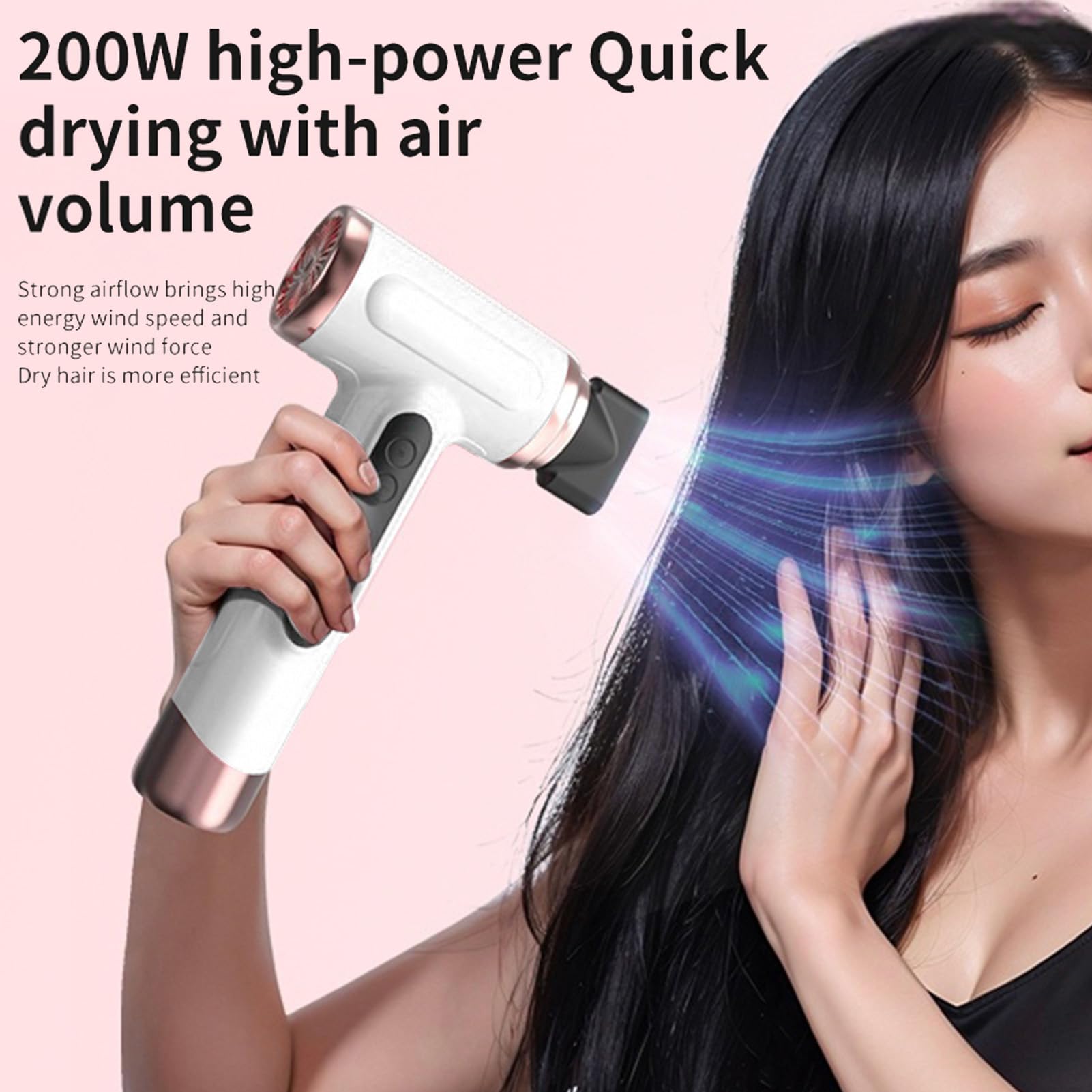 Secador de Pelo Inalámbrico, Secador de Pelo Portátil de Viaje, Flujo de Aire de Iones Rápido de 200 W, Diseño de Viento Frío y Caliente, Secador de Pelo (Enchufe europeo 1800W)