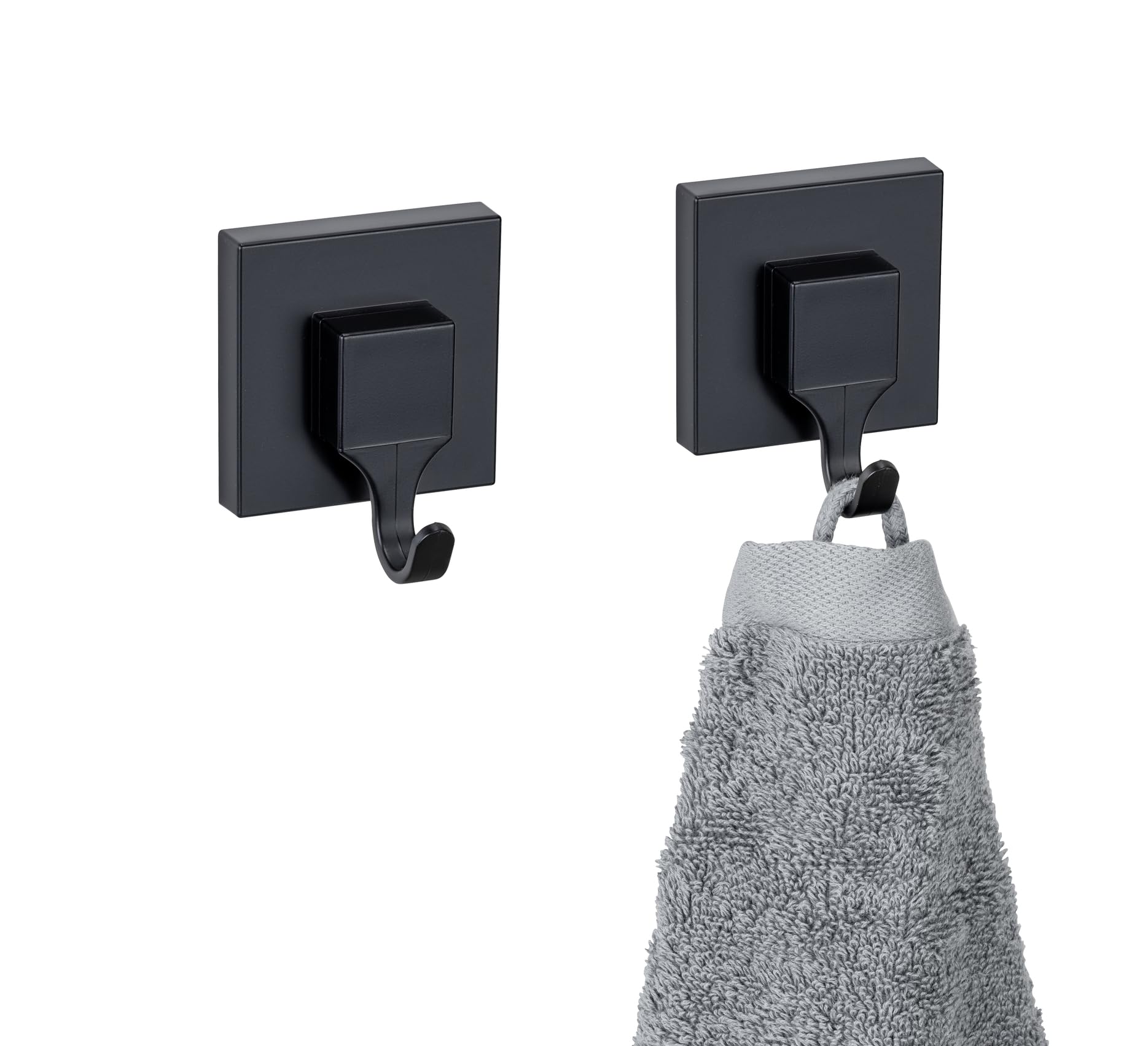 WENKO Vacuum-Loc® haczyki ścienne Quadro zestaw 2 haczyków łazienkowych z tworzywa sztucznego, mocowanie bez wiercenia, kolor czarny