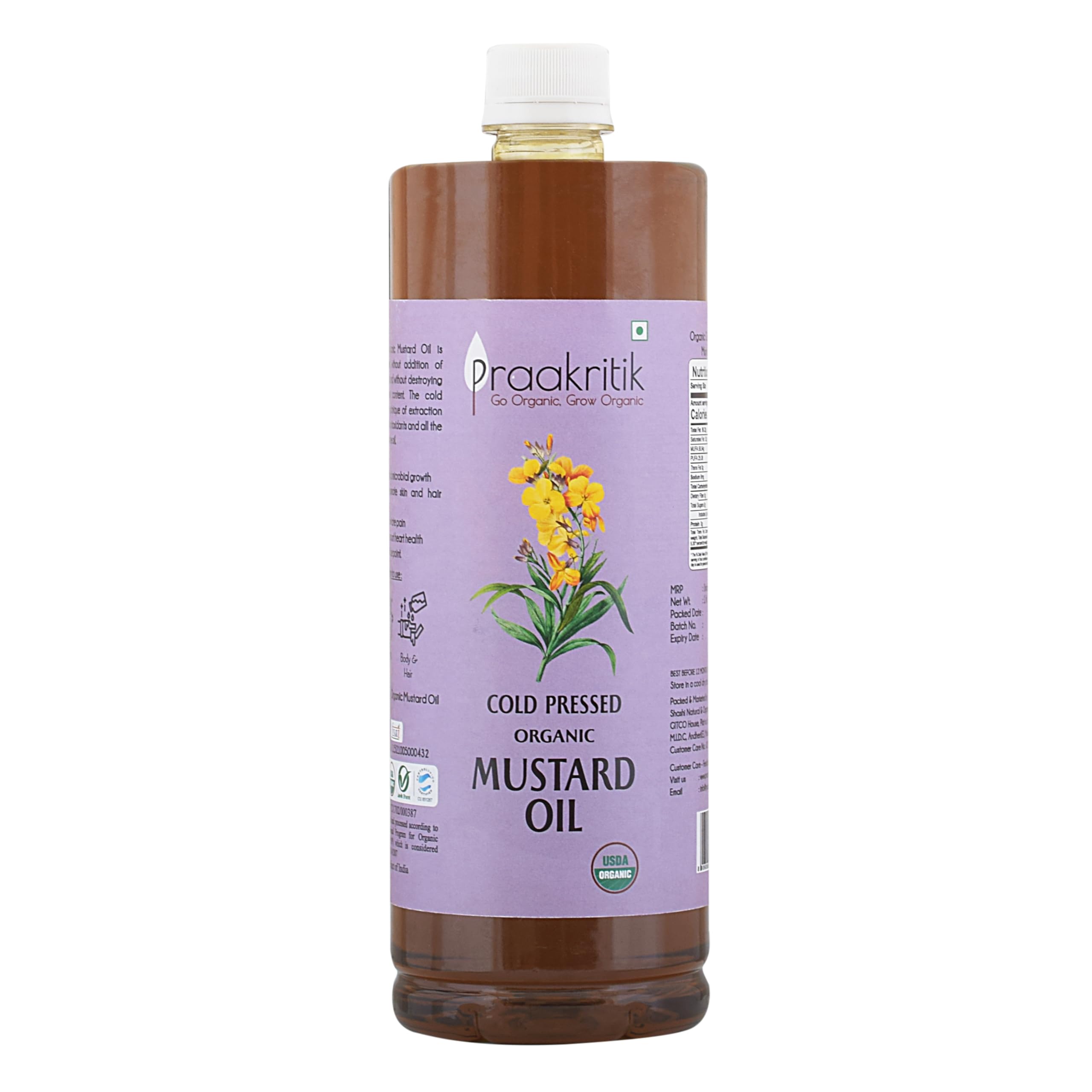 Praakritik Organic Mustard Oil 1L Cold Pressed Kachi Ghani Mustard Oil | Kachi Ghani Sarso Ka Tel 1L| 100% Certified Organic Mustard Oil (B0CK2BKRGN) Amazon Price History, Amazon Price Tracker