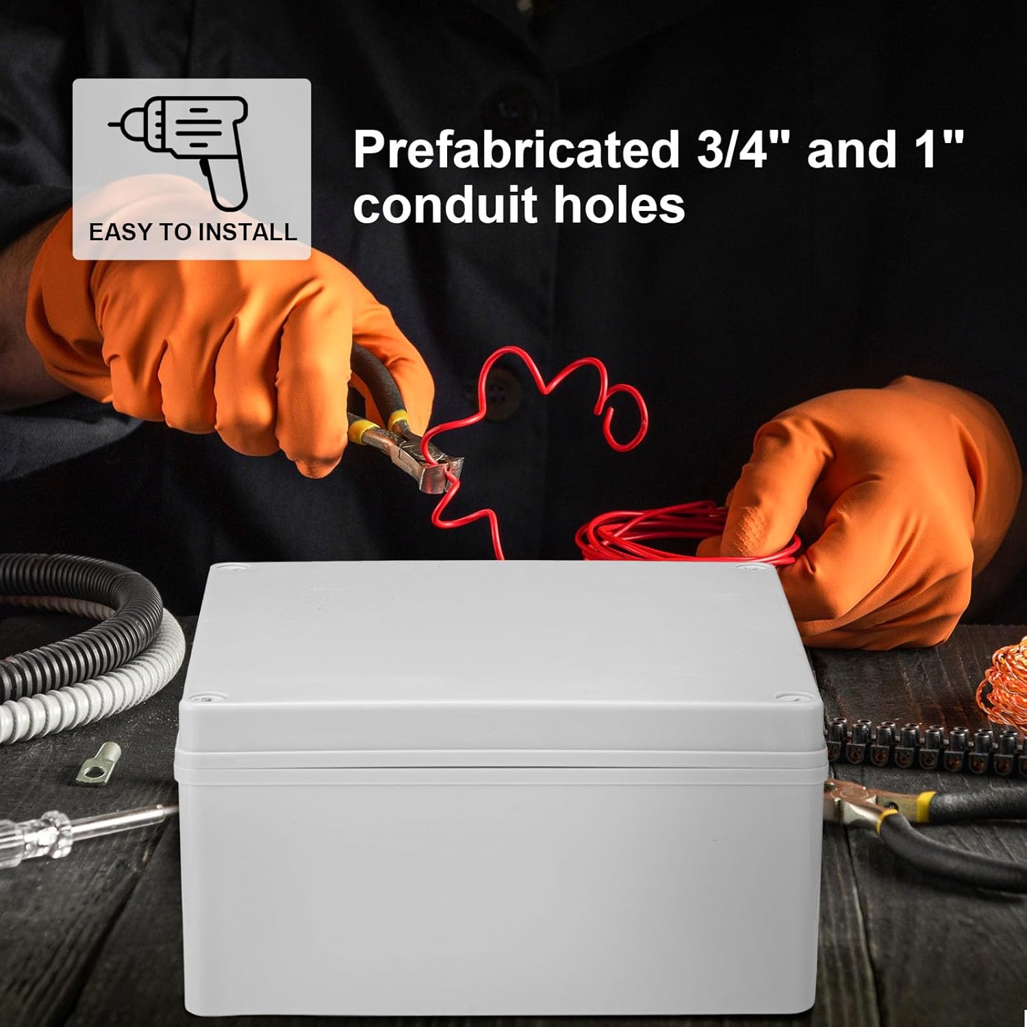 Kanayu Conduit Box Electrical 8'' x 8'' x 4'' Junction Box Plastic Dustproof Waterproof IP65 Gray White Protect Conduits and Fittings Universal Electrical Project Enclosure for Outdoor