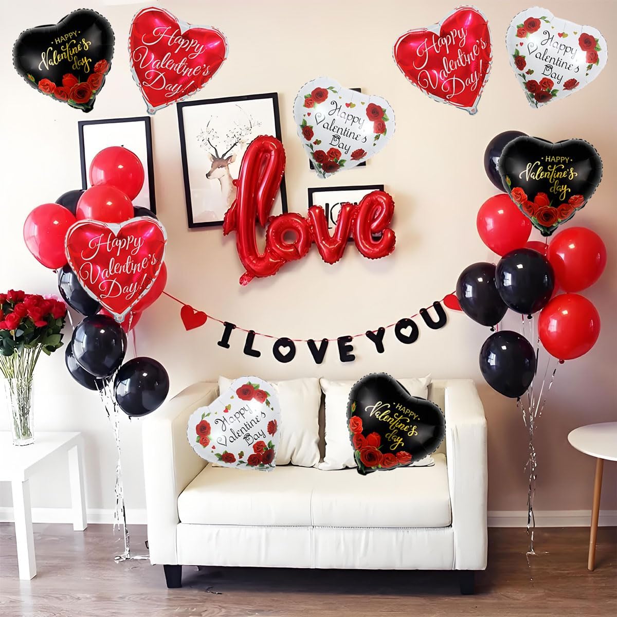 Happy Valentines Day Balloons - 15 Pcs Black White Red Heart Balloons for Valentines Day Decorations, 18 Inch Heart Shaped Balloons for Valentines Foil Balloons, Valentines Day Party Decorations - Image 5