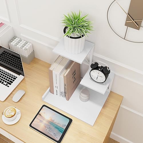 Miniatura 9 de ELITEROO Estante de escritorio, estantería pequeña de madera, estantes de escritorio y organizador, soporte de exhibición y almacenamiento