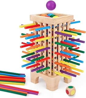 Centtechi Montessori Wooden Leaning Tower Board Game - 42 Color Sticks, Dice Math Toy for Kids 3-6, Fine Motor Skills Family Fun