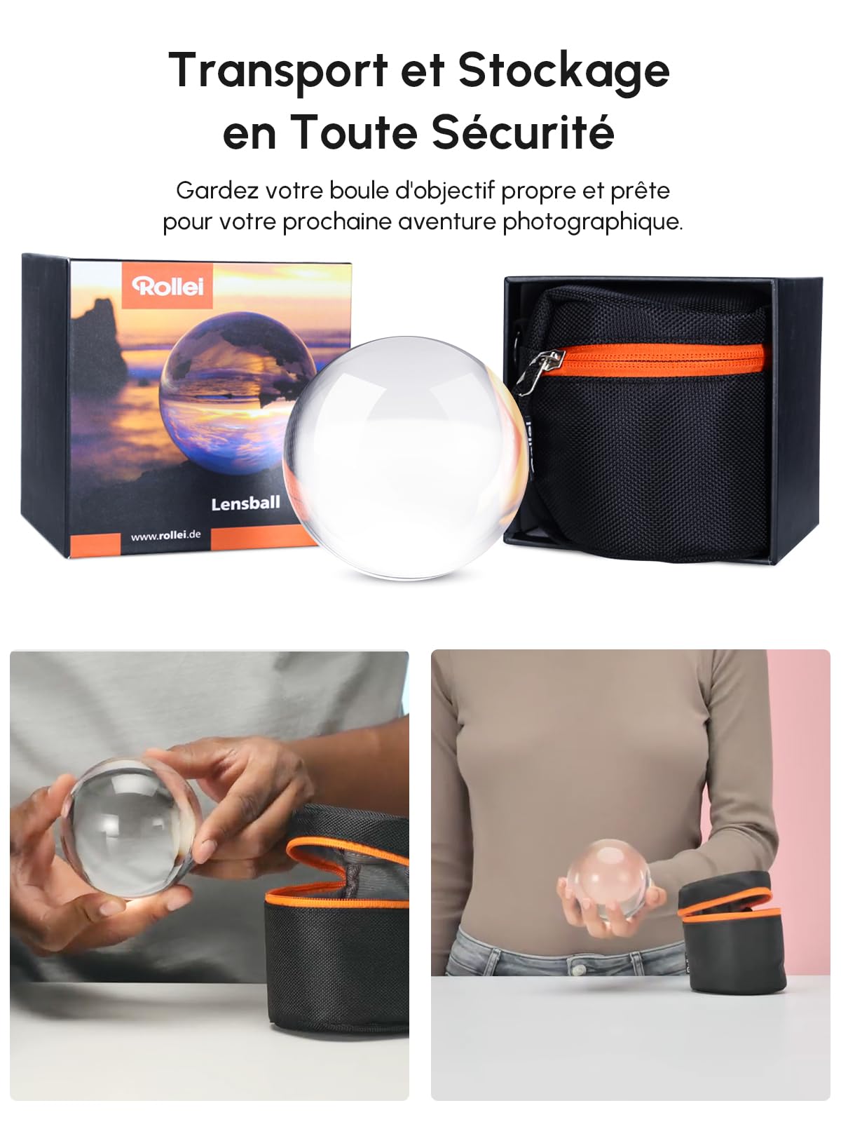 Rollei Lensball 90mm I boule de verre I boule de cristal I boule photo I avec sac de rangement et chiffon de nettoyage en microfibre pour la photographie boule de verre