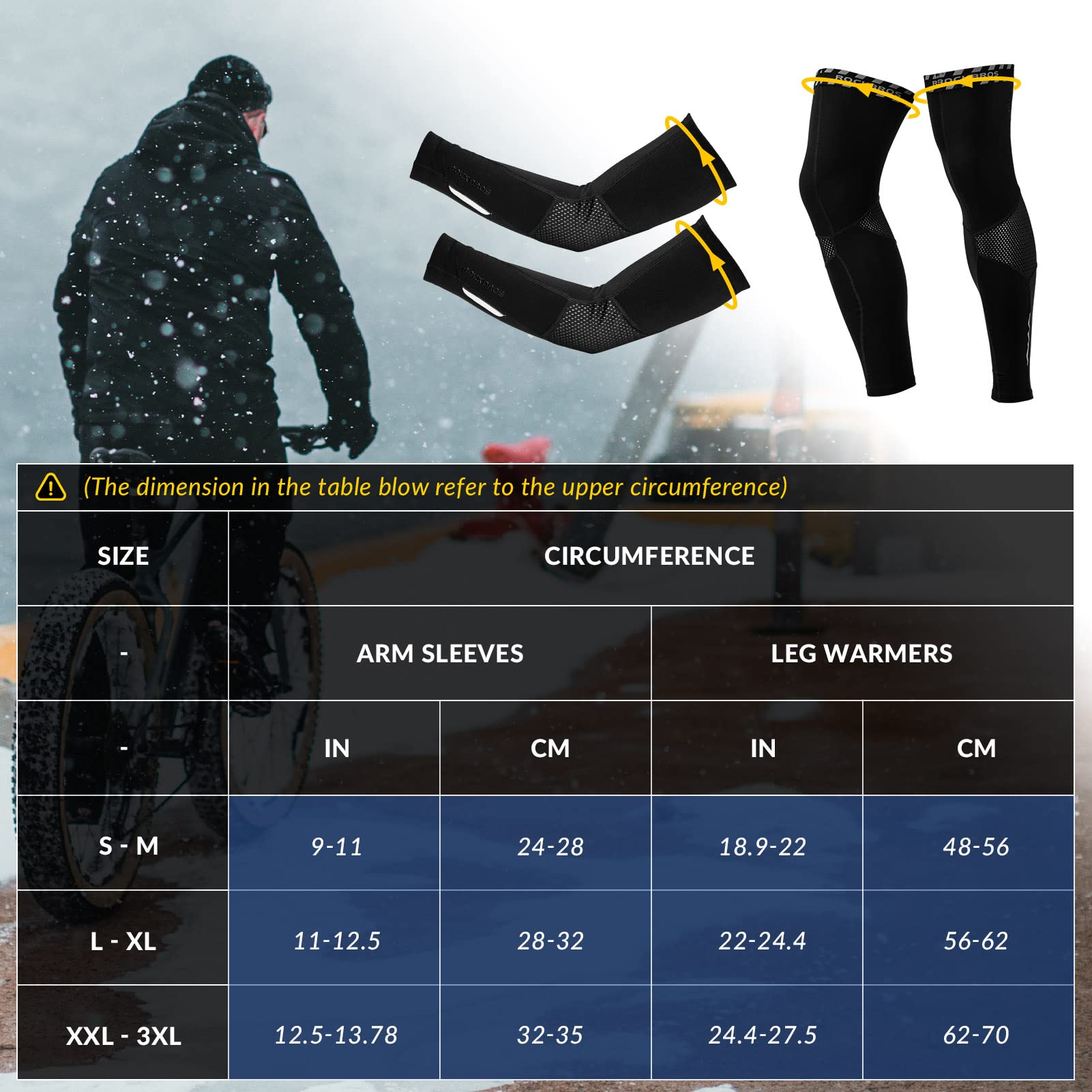 ROCKBROS Mangas de Brazos/Perneras Térmicas de Invierno Calentadores para Ciclismo Running Conducir Deportes de Hombres Mujeres Negro