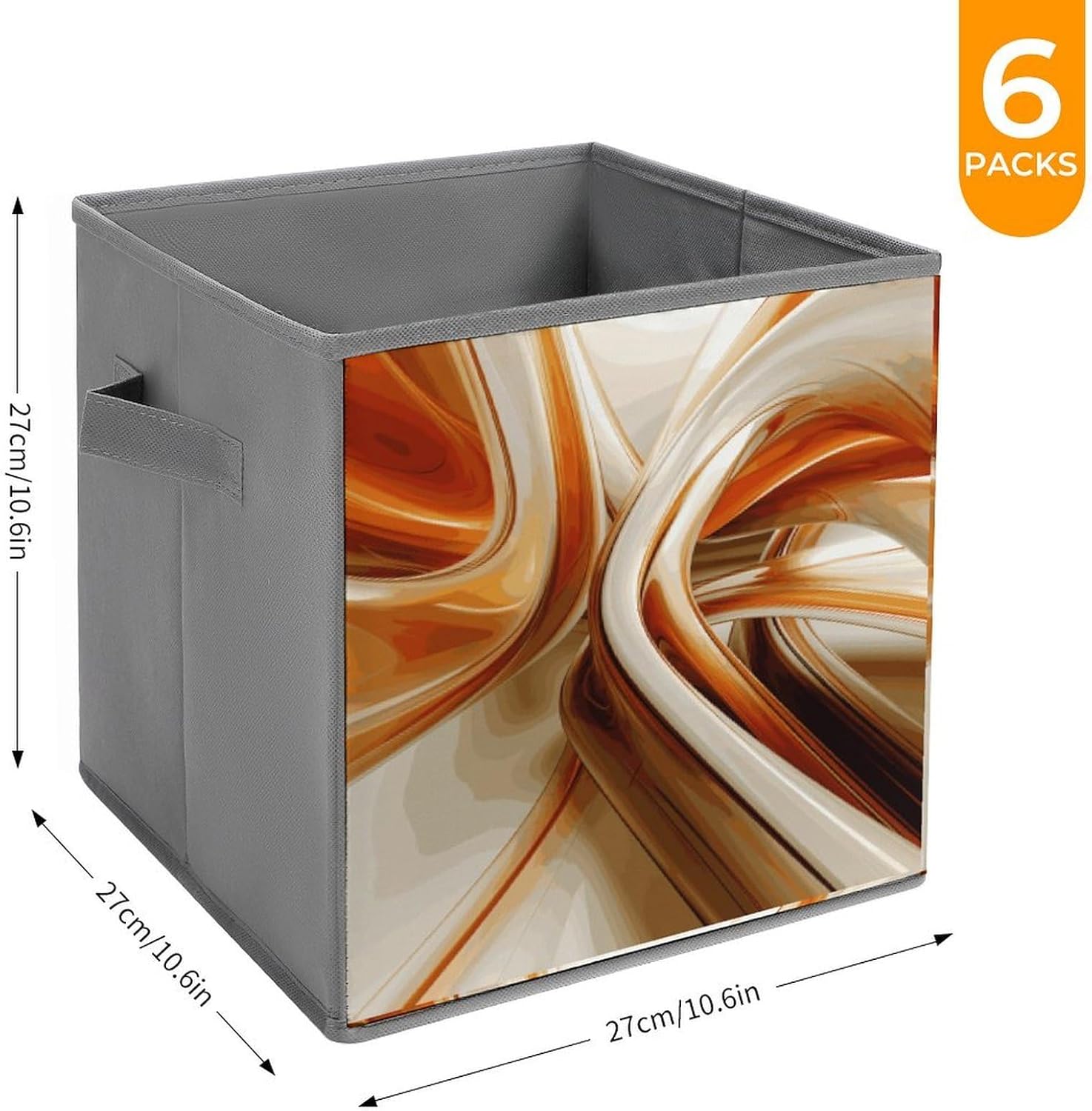 Orange White Lines Storage Cubes Set of 6 Storage Bins with Handles Collapsible Storage Basket Fabric Storage Box for Shelves Large Closet Shelf Organizer for Organization 11 Inch