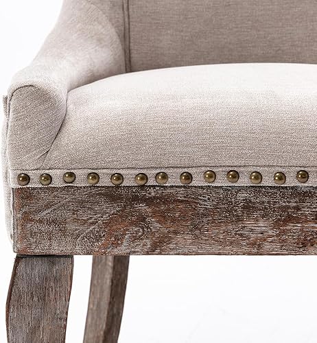 Miniatura 6 de Silla de comedor con respaldo de clavos, juego de 2, sillas de cocina de tela con patas de madera maciza para cocina, comedor, sala de estar, silla