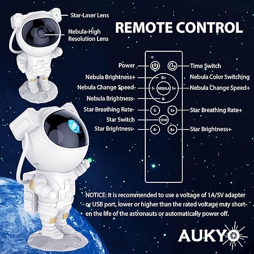 Miniatura 6 de Proyector astronauta de galaxia, proyector de estrellas, luz nocturna de astronauta con control remoto con temporizador, para sala de juegos, regalo