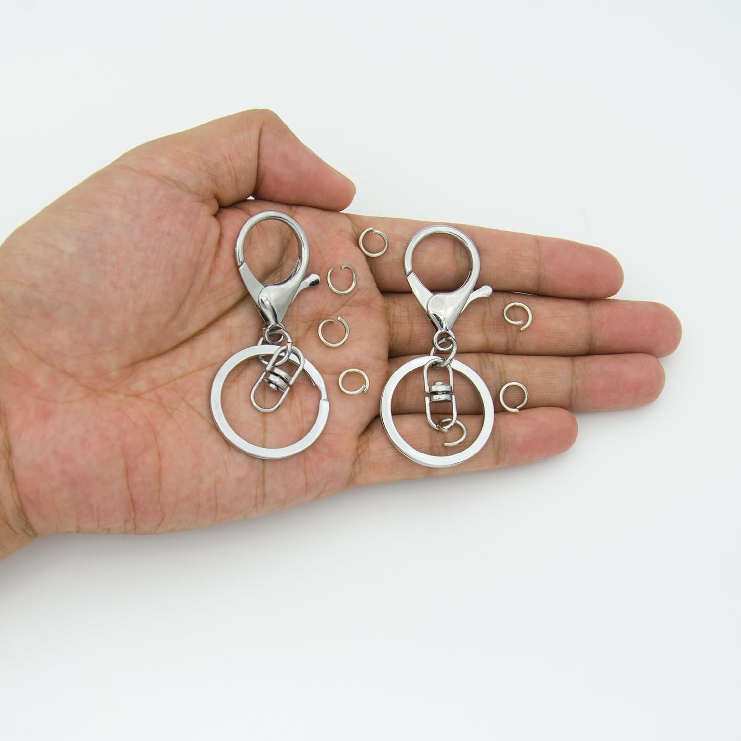 20sets Silver Lobster Claw Clasps Hook with Flat Split Keychain Ring with Double Ended Swivel Hook and 50Pcs Open Jump Ring for DIY Craft Jewelry Making