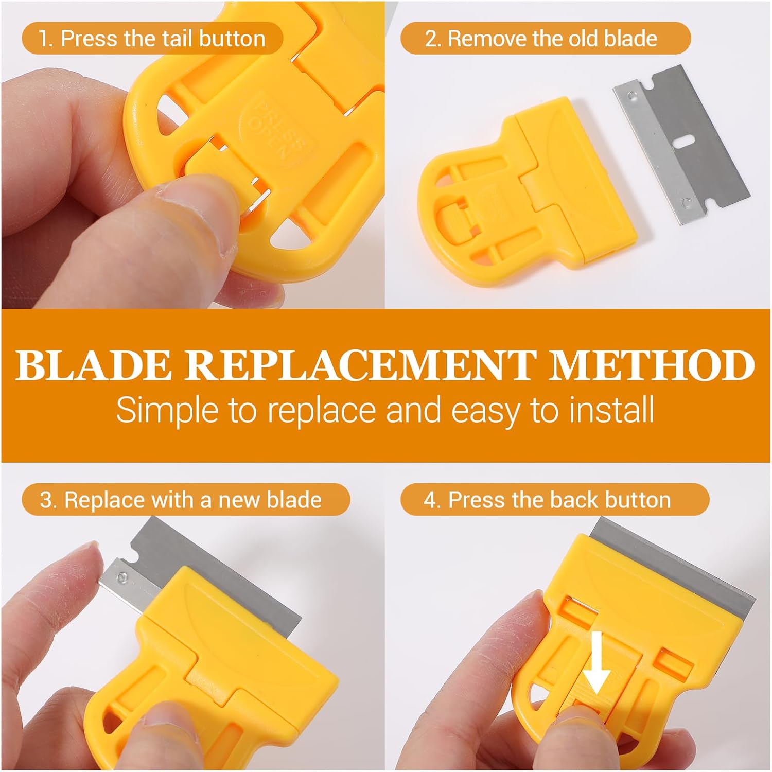 4 Pcs Mini Plastic Blade Scraper, Paint Scraper Tool Adhesive Remover Cleaning Scrapers with 20 Plastic Blades & 20 Metal Blades for Removing Labels Stickers Taping on Glass Windows
