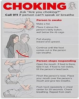 FRFAMJSDF Abdominal Thrusts First Aid Poster Choking Emergency Response Guide Canvas Wall-Art for Workplace Gym Restaurant(Unframed,08x12inch(20x30cm))