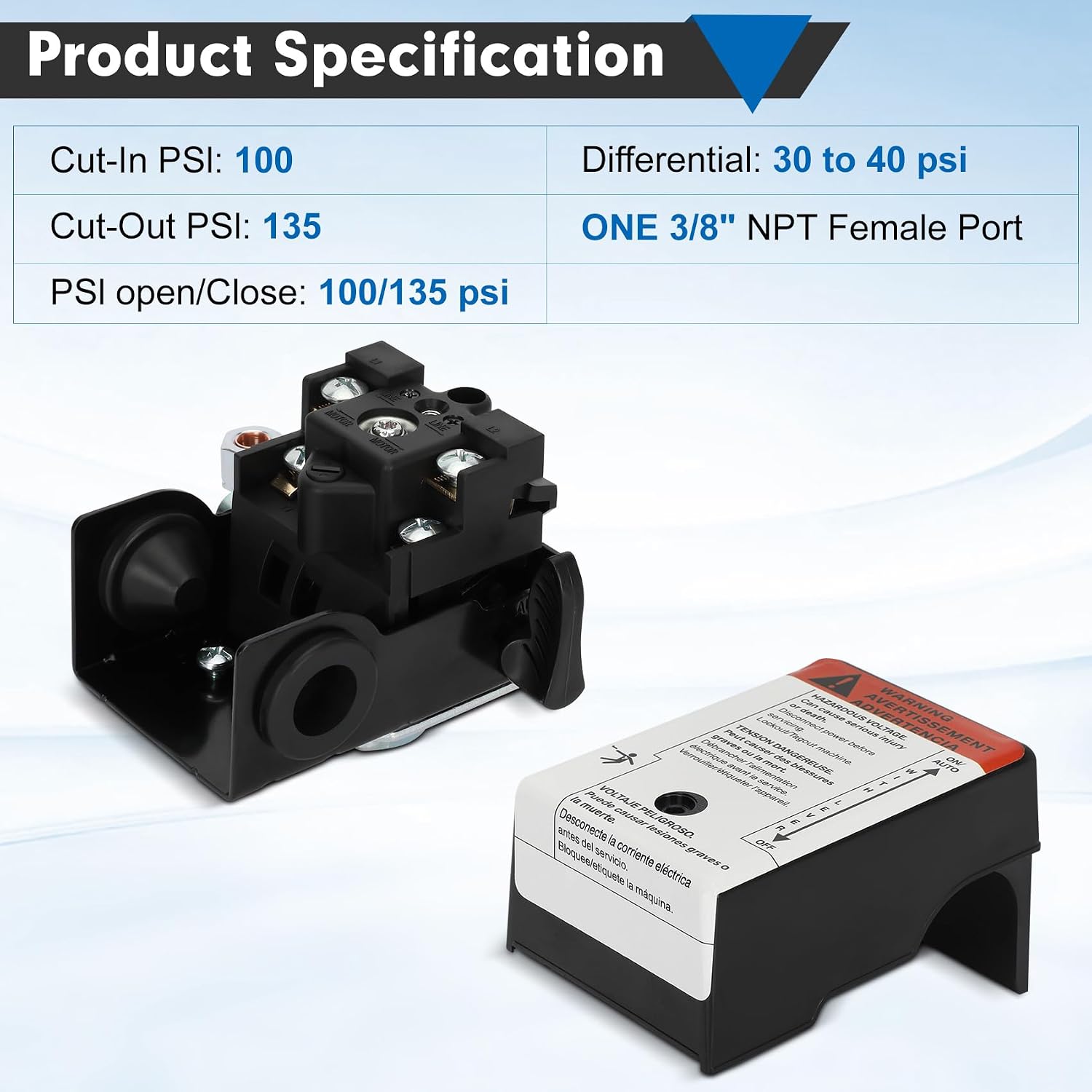 Air Compressor Pressure Switch Replacement for 23474661, 100-135 PSI, Compatible with Ingersoll-Rand Air Compressor: SS3L3 SS4L5 SS5L5/N5 Single Stage Compressors