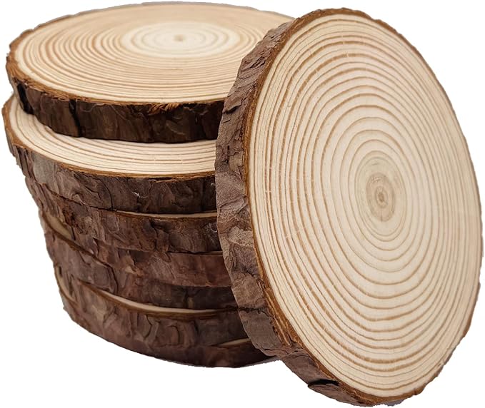 Unlackierte Holzscheiben mit Baumrinde, 9 Stück, 12,7-14 cm, Scheibenuntersetzer, Holzuntersetzer, Bastelset, Kreise, Basteln, Weihnachtsschmuck, Basteln, mit Rinde für Handwerk, rustikale Hochzeit