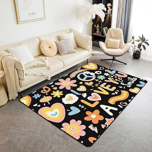 Miniatura 15 de 70S Groovy - Alfombra de área de flores de 3 x 5 pies para sala de estar junto a la cama, alfombra floral de arco iris bohemio para niños, niñas,