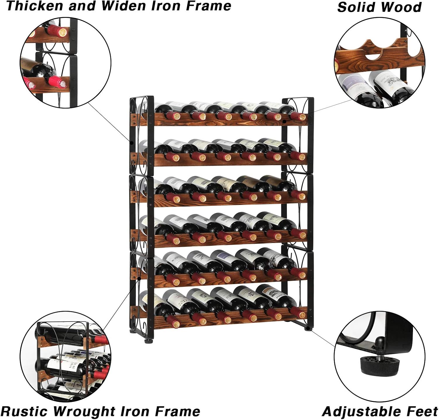 X-cosrack Stackable Rustic 36 Bottle Wine Rack, Freestanding Floor Wine Holder Stand Can Used Separate or Stacked 6 Tier Wobble-Free Wine Display Storage Shelf for Kitchen 24.5''L x 8.6''W x 33.4''H : Home & Kitchen